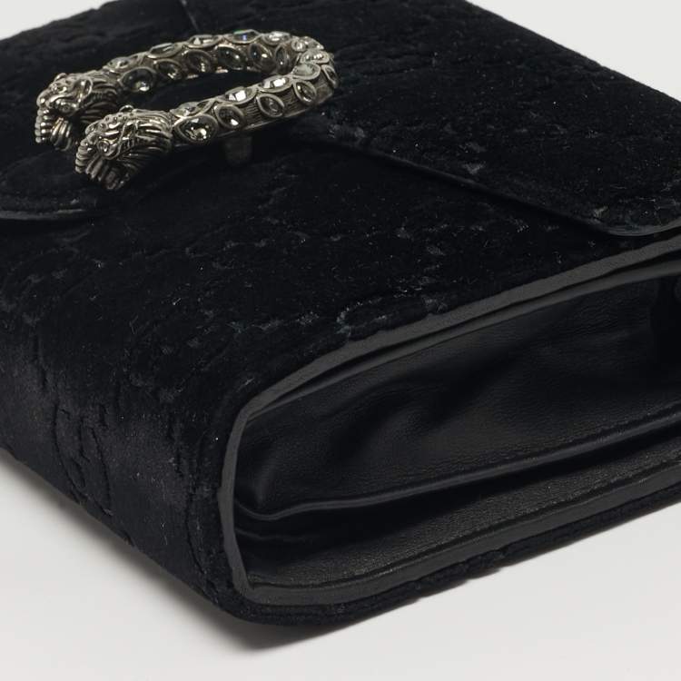 Pre Owned Gucci Dionysus Crystal Black GG Velvet Wallet On Chain