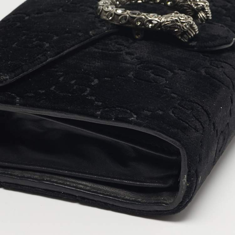Pre Owned Gucci Dionysus Crystal Black GG Velvet Wallet On Chain