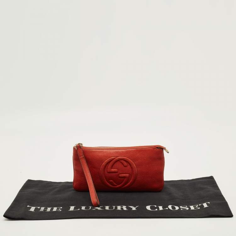 Pre Owned Gucci Soho Orange Leather Wristlet Pouch