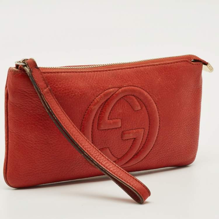 Pre Owned Gucci Soho Orange Leather Wristlet Pouch