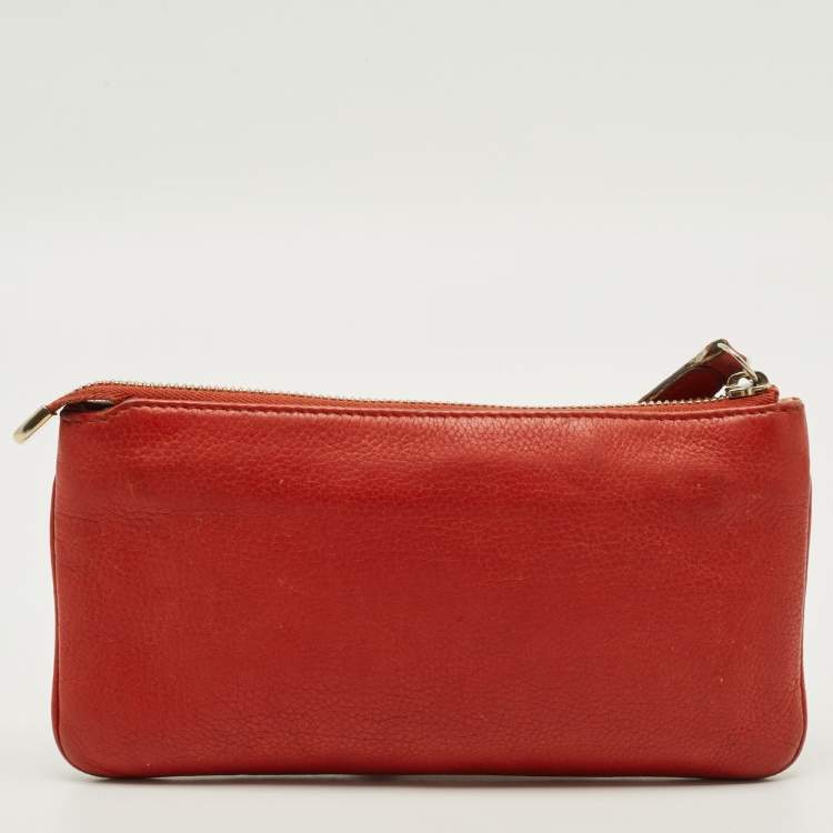Pre Owned Gucci Soho Orange Leather Wristlet Pouch