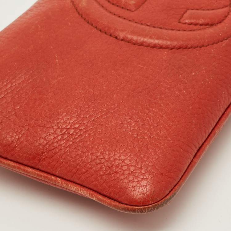 Pre Owned Gucci Soho Orange Leather Wristlet Pouch