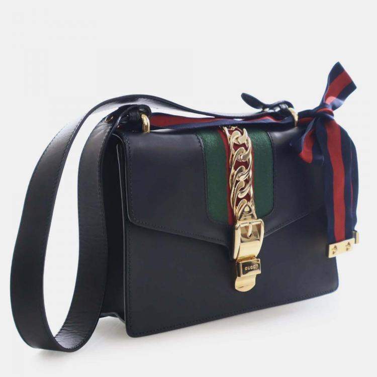 Pre Owned Gucci Black Small Leather Sylvie Web Satchel