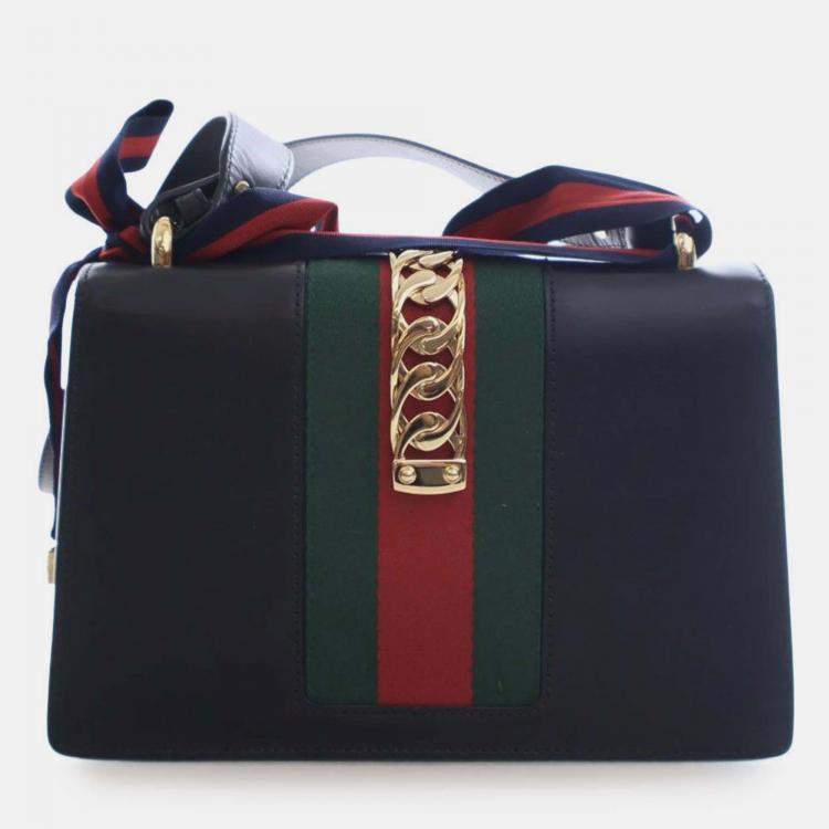 Pre Owned Gucci Black Small Leather Sylvie Web Satchel
