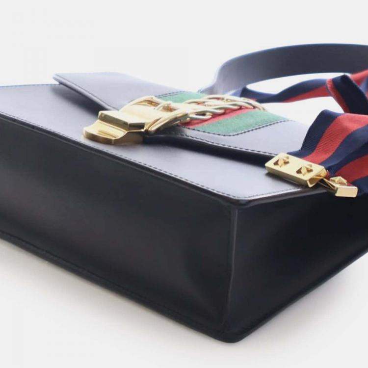 Pre Owned Gucci Black Small Leather Sylvie Web Satchel