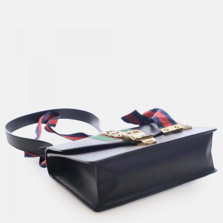 Pre Owned Gucci Black Small Leather Sylvie Web Satchel