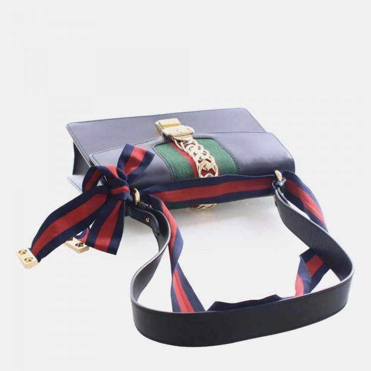Pre Owned Gucci Black Small Leather Sylvie Web Satchel