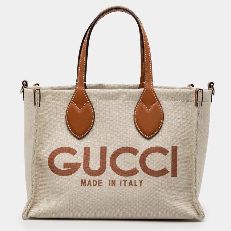 Pre Owned Gucci Brown Medium Canvas Logo Tote