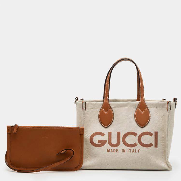 Pre Owned Gucci Brown Medium Canvas Logo Tote
