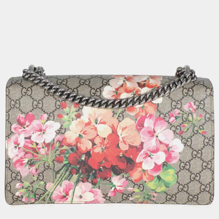 Pre Owned Gucci Beige Multicolor Dry Rose GG Supreme Canvas Blooms Medium Dionysus Bag