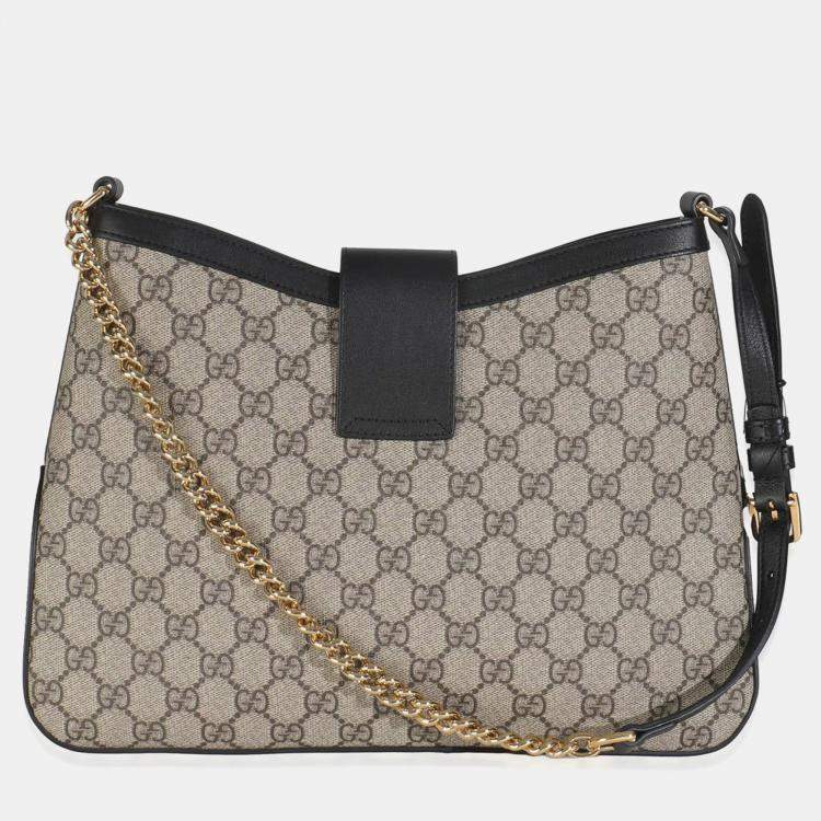Pre Owned Gucci Beige Black GG Supreme Monogram Canvas Medium Padlock Shoulder Bag