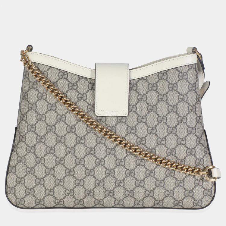 مملوكة مسبقًا Gucci Beige Ebony GG Supreme Canvas Moon Calfskin Medium Padlock Shoulder Bag