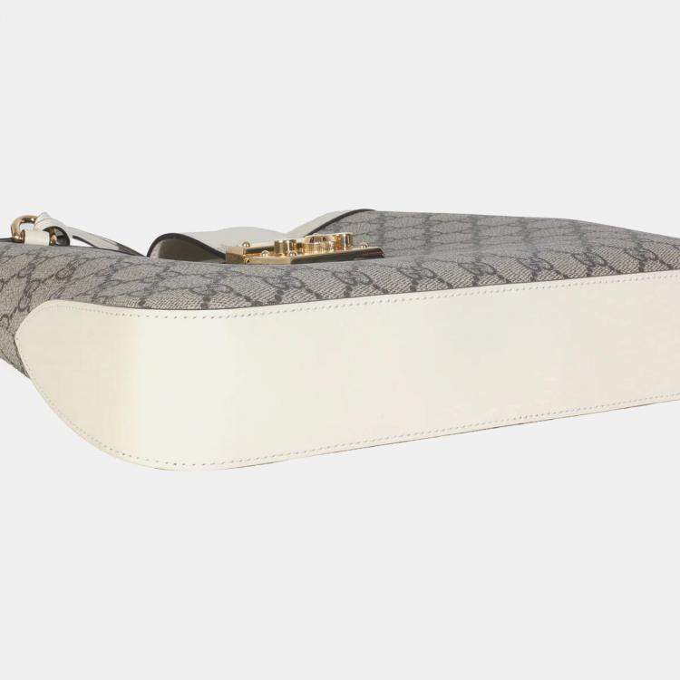 مملوكة مسبقًا Gucci Beige Ebony GG Supreme Canvas Moon Calfskin Medium Padlock Shoulder Bag