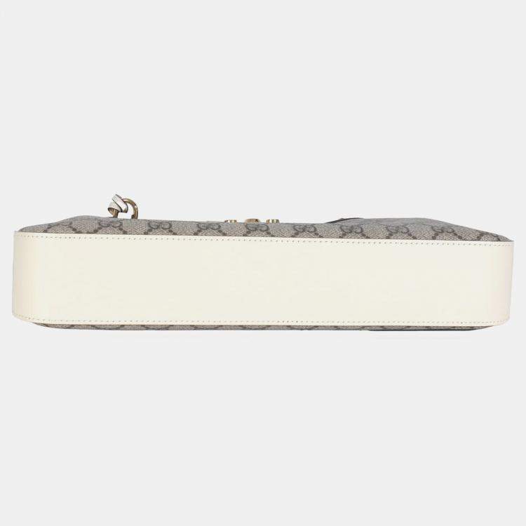 مملوكة مسبقًا Gucci Beige Ebony GG Supreme Canvas Moon Calfskin Medium Padlock Shoulder Bag