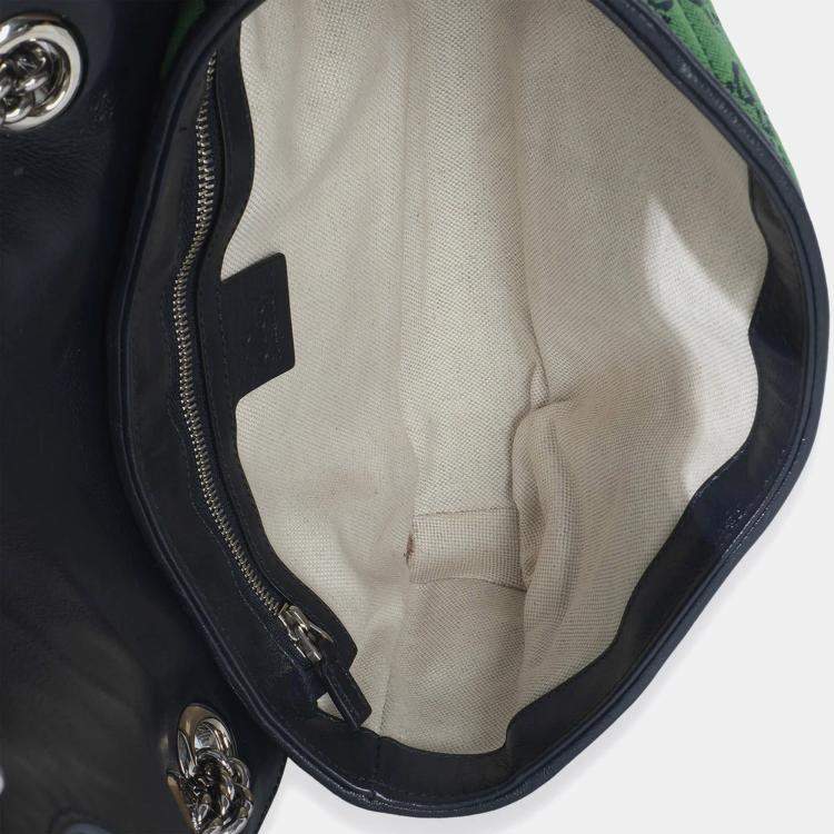 Pre Owned Gucci Green Navy GG Canvas Diagonal Small GG Marmont Bag