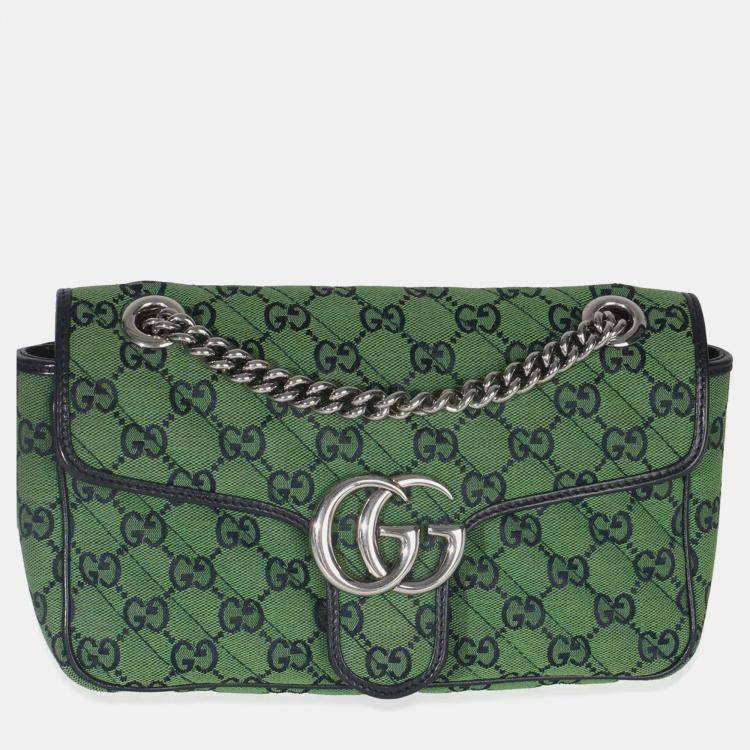 Pre Owned Gucci Green Navy GG Canvas Diagonal Small GG Marmont Bag