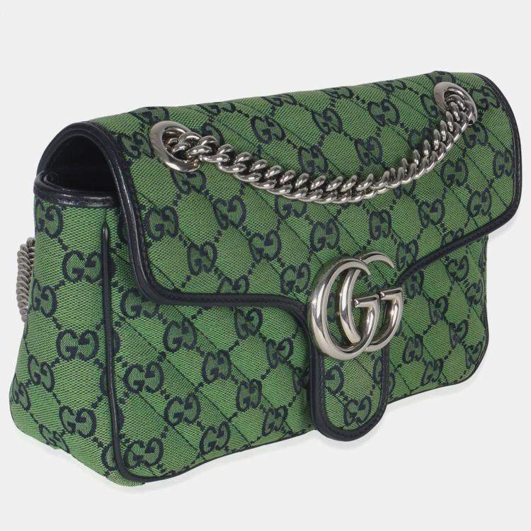Pre Owned Gucci Green Navy GG Canvas Diagonal Small GG Marmont Bag