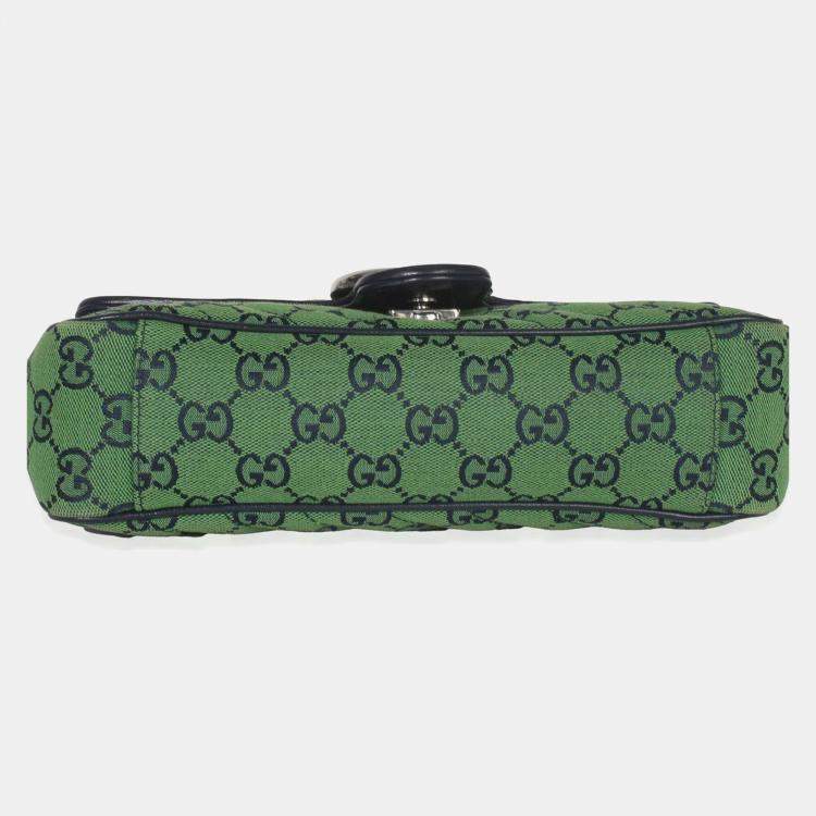 Pre Owned Gucci Green Navy GG Canvas Diagonal Small GG Marmont Bag