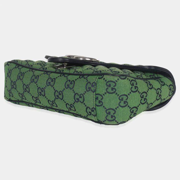 Pre Owned Gucci Green Navy GG Canvas Diagonal Small GG Marmont Bag