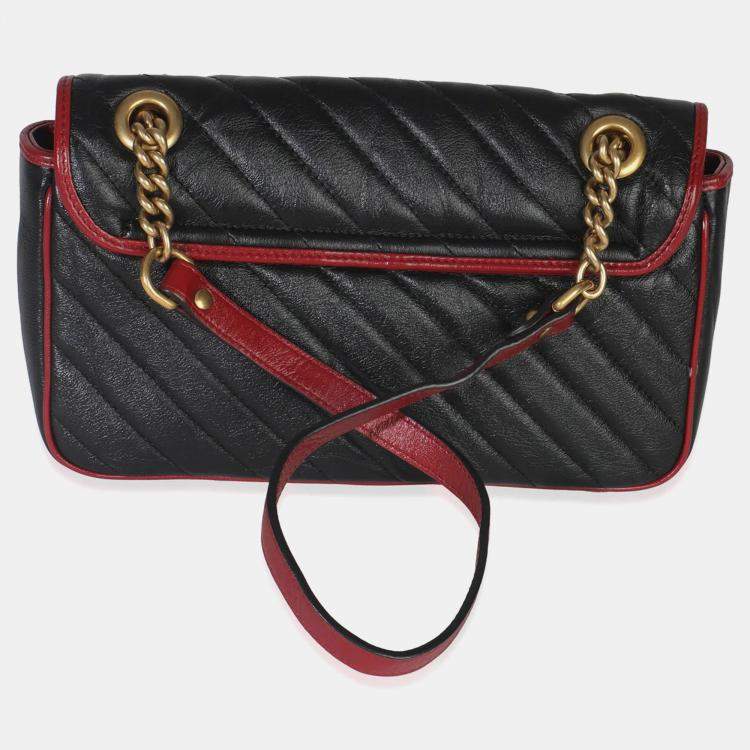 Pre Owned Gucci Red/Black Calfskin Torchon GG Marmont Bag