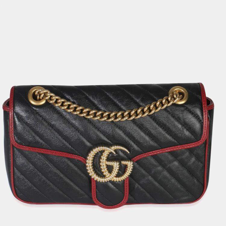 Pre Owned Gucci Red/Black Calfskin Torchon GG Marmont Bag
