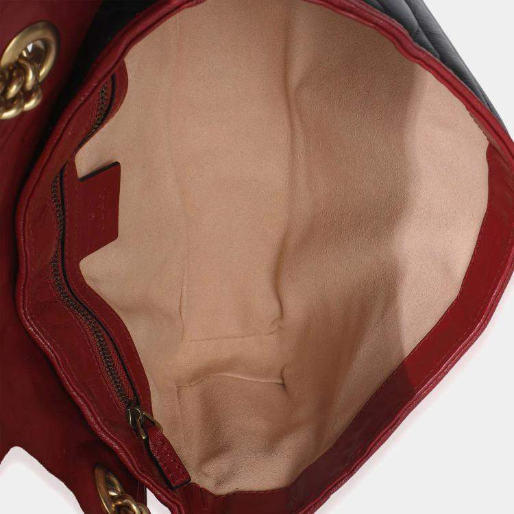 Pre Owned Gucci Red/Black Calfskin Torchon GG Marmont Bag