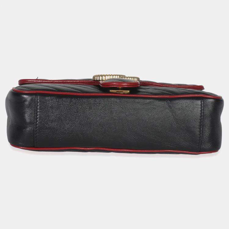 Pre Owned Gucci Red/Black Calfskin Torchon GG Marmont Bag
