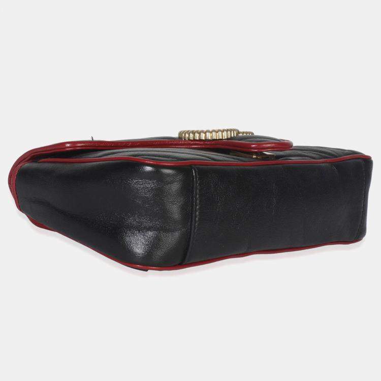 Pre Owned Gucci Red/Black Calfskin Torchon GG Marmont Bag