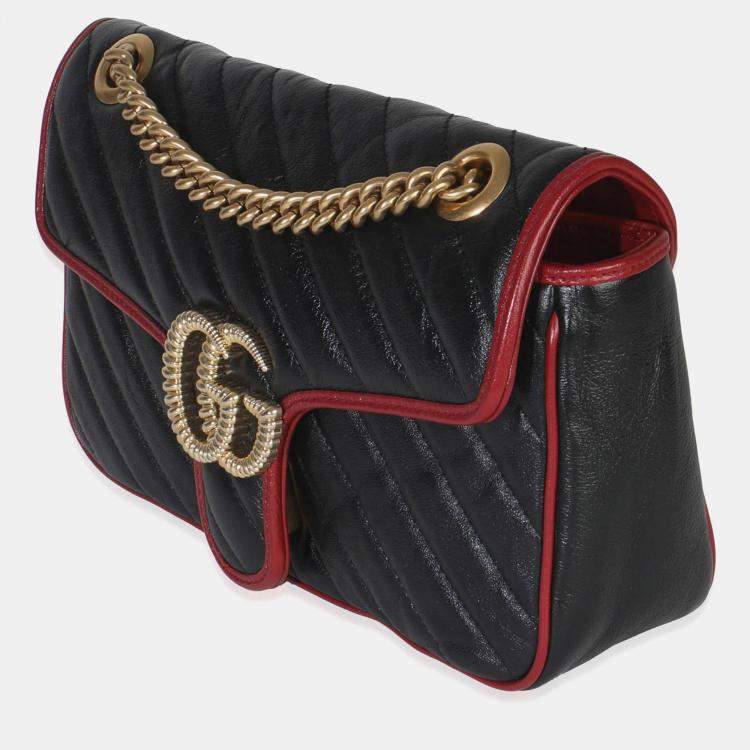 Pre Owned Gucci Red/Black Calfskin Torchon GG Marmont Bag