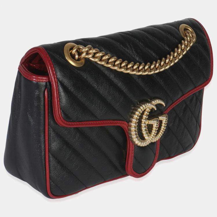 Pre Owned Gucci Red/Black Calfskin Torchon GG Marmont Bag