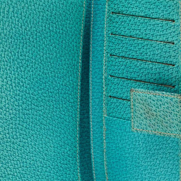 Pre Owned Gucci Studded Flap Beige/Turquoise GG Canvas and Leather French Continental Wallet