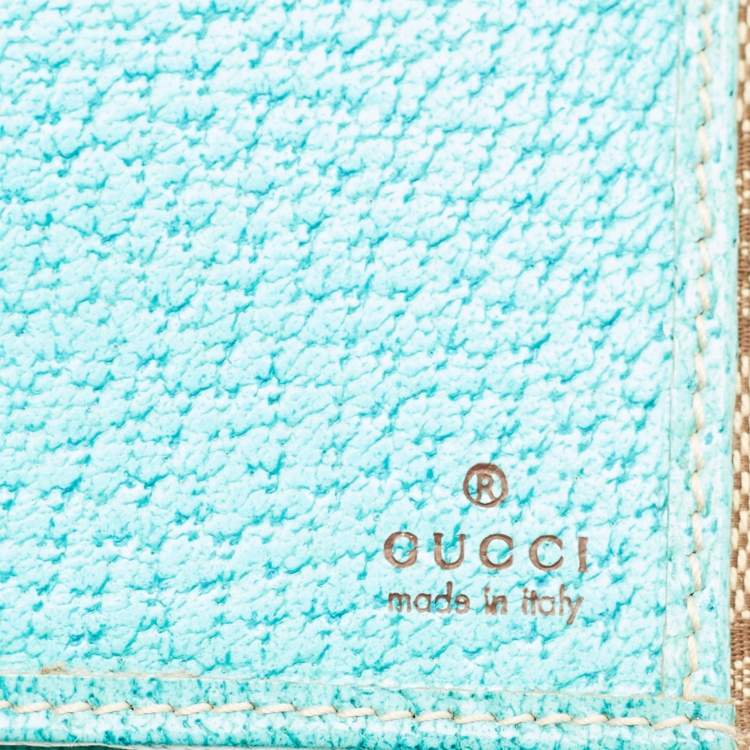 Pre Owned Gucci Studded Flap Beige/Turquoise GG Canvas and Leather French Continental Wallet