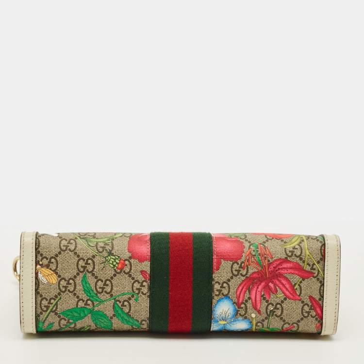 Pre Owned Gucci Ophidia Small Off White/Multicolor Flora GG Supreme Canvas Shoulder Bag