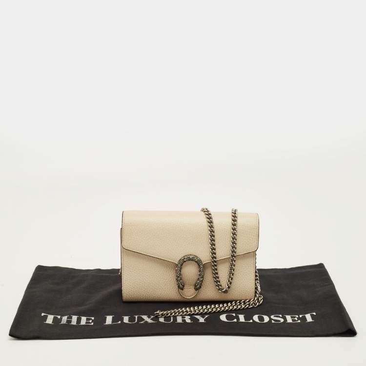 Pre Owned Gucci Crystal Dionysus Off White Leather Wallet on Chain