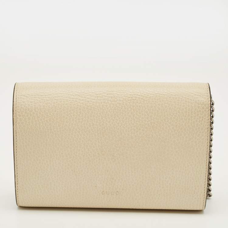 Pre Owned Gucci Crystal Dionysus Off White Leather Wallet on Chain