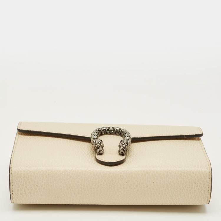 Pre Owned Gucci Crystal Dionysus Off White Leather Wallet on Chain
