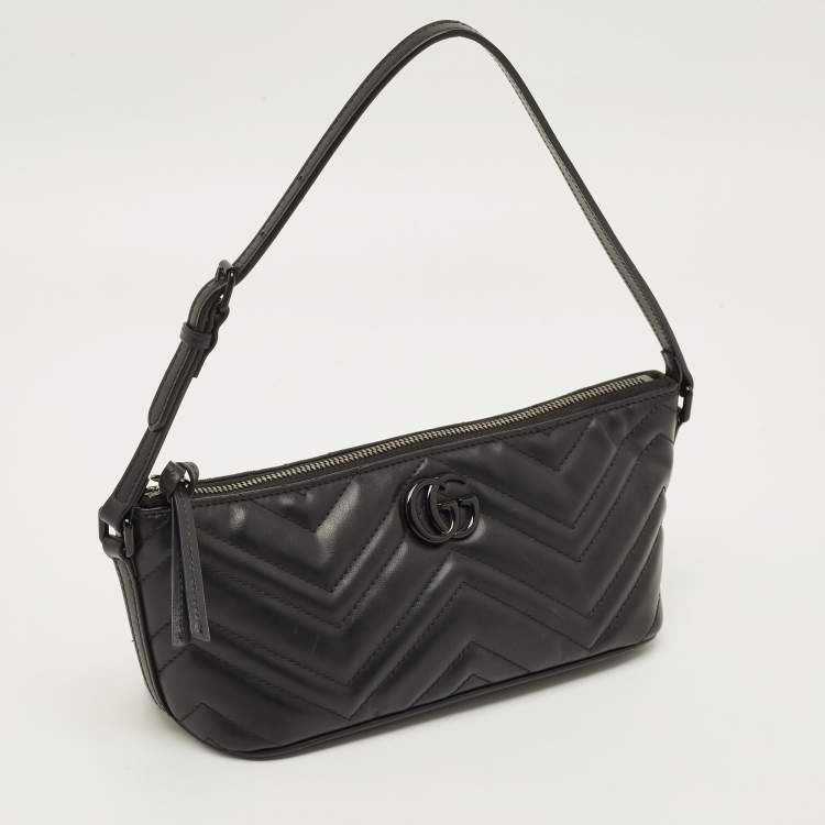 Pre Owned Gucci GG Marmont Black Matelasse Leather Pochette Bag