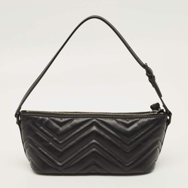 Pre Owned Gucci GG Marmont Black Matelasse Leather Pochette Bag
