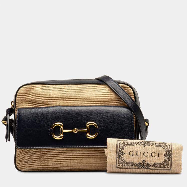 Pre Owned Gucci Blue Brown Horsebit 1955 Flap Pocket Camera Bag