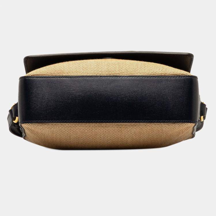 Pre Owned Gucci Blue Brown Horsebit 1955 Flap Pocket Camera Bag