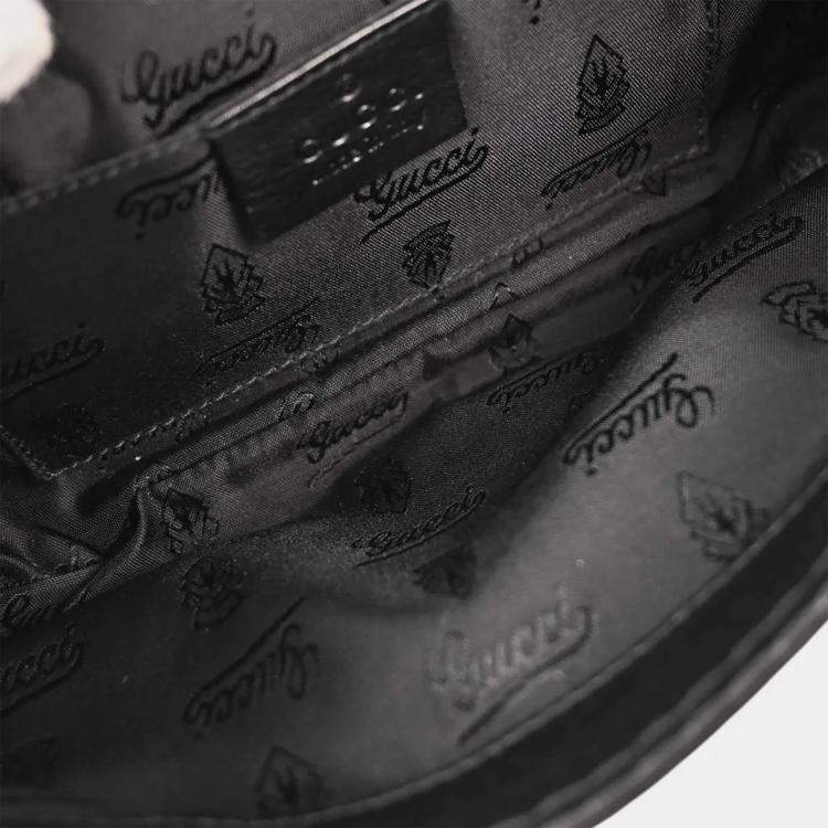 Pre Owned Gucci Queen Chain Black Leather Shoulder Bag