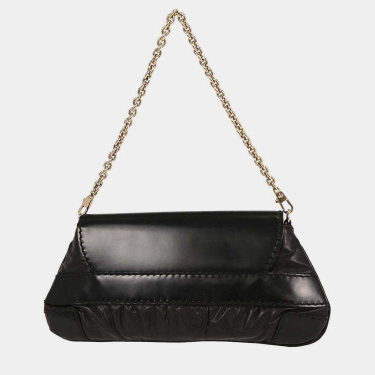 Pre Owned Gucci Queen Chain Black Leather Shoulder Bag