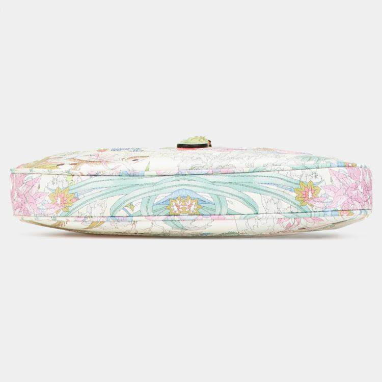 Pre Owned Gucci White Yuko Higuchi Small Calfskin  Floral Print Jackie 1961