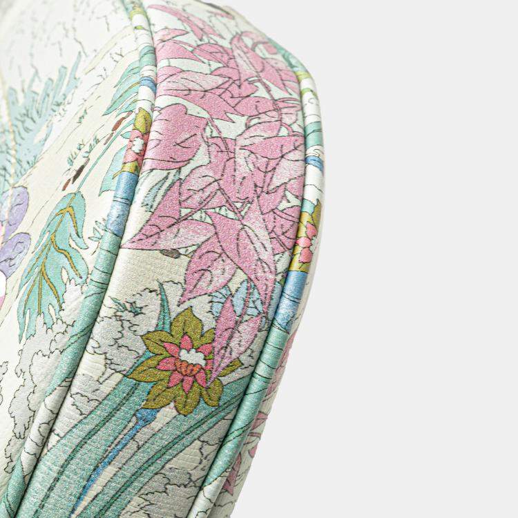 Pre Owned Gucci White Yuko Higuchi Small Calfskin  Floral Print Jackie 1961