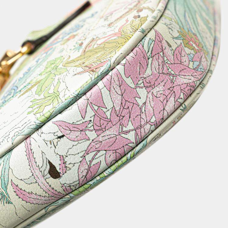 Pre Owned Gucci White Yuko Higuchi Small Calfskin  Floral Print Jackie 1961