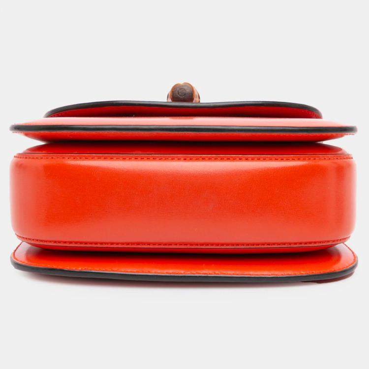 Pre Owned Gucci Orange Mini Calfskin 1947 Bamboo Top Handle Bag