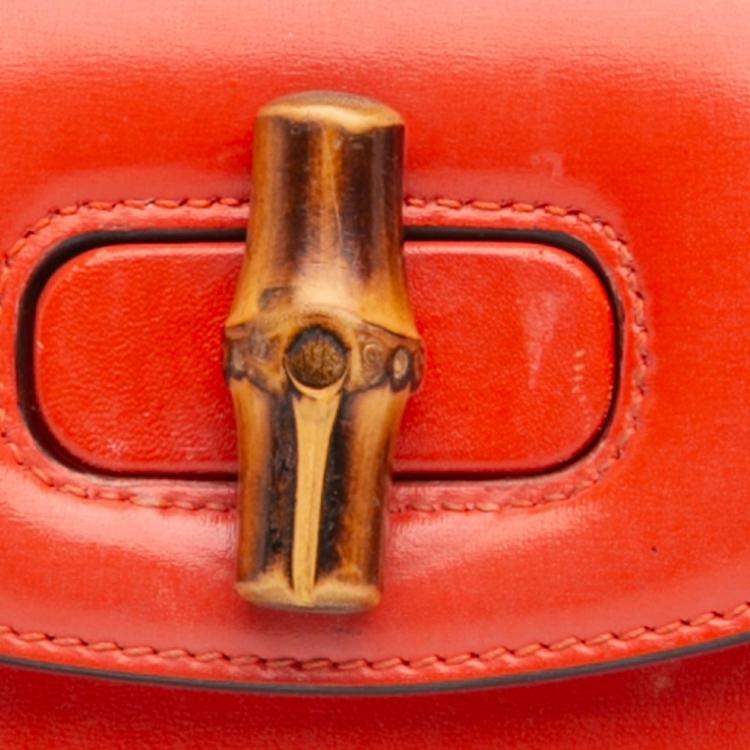 Pre Owned Gucci Orange Mini Calfskin 1947 Bamboo Top Handle Bag