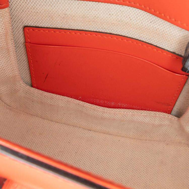Pre Owned Gucci Orange Mini Calfskin 1947 Bamboo Top Handle Bag