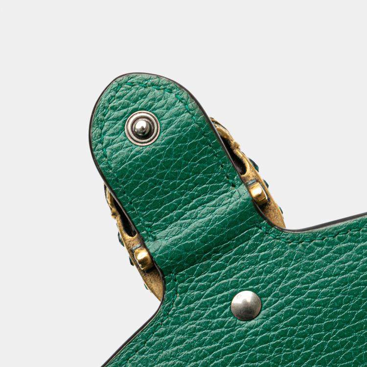Pre Owned Gucci Green Mini Leather Dionysus Wallet on Chain