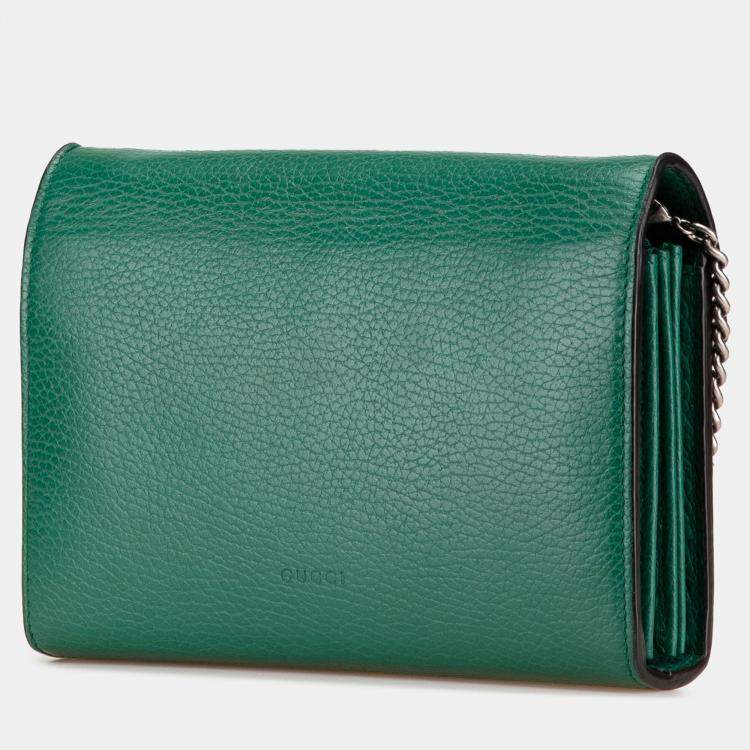 Pre Owned Gucci Green Mini Leather Dionysus Wallet on Chain